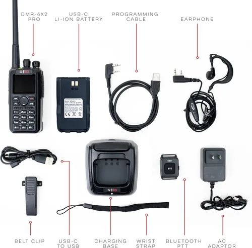 Miniatura 5 de BTECH DMR-6X2 PRO DMR y radio analógica bidireccional (Bluetooth + GPS) Batería USB-C - 7W VHF/UHF (136-174MHz y 400-480MHz), cifrado, alias