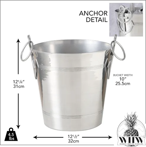 Miniatura 4 de WHW Whole House Worlds Anchors Cubo de hielo, enfriador de vino de lujo con asas y lazos, aluminio, 12.25 pulgadas