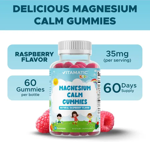 Miniatura 5 de Vitamatic Gomitas calmantes de magnesio para niños, 60 unidades, veganas, gran sabor, promueven el apoyo saludable, muscular, óseo y energético