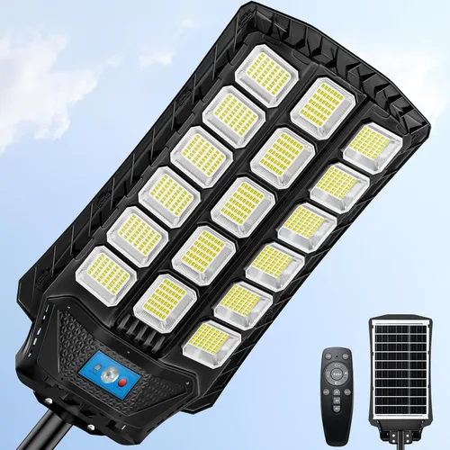 Luces solares de calle al aire libre, impermeables, 14000 W, luz solar grande para estacionamiento al aire libre, del anochecer al amanecer,