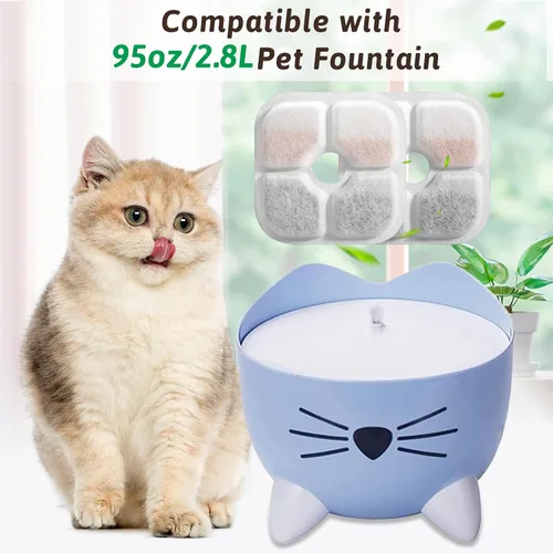 Miniatura 5 de Filtros de repuesto para fuente de agua para gatos aptos para fuente de 2.5 L con patrón de bigotes, filtro de fuente de agua de triple acción