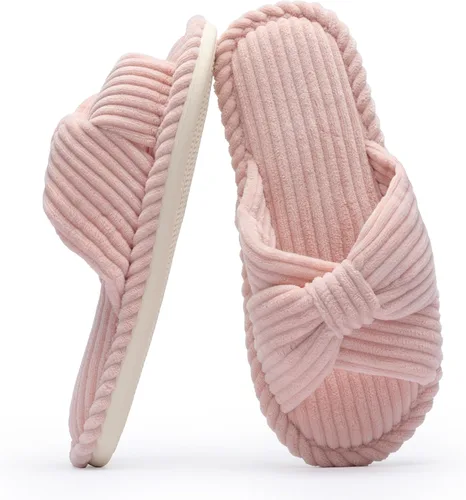 Miniatura 15 de Chantomoo Pantuflas para mujer, de espuma viscoelástica, para el hogar, dormitorio, baño, spa, puntera abierta, con lazo de pana, acogedoras