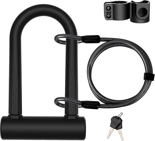 Bloqueo en U para bicicleta de alta resistencia, grillete de 0.630 in y cable de seguridad de 4 pies/6 pies de longitud con soporte de montaje Small