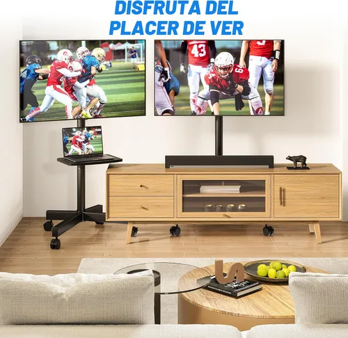 Miniatura 9 de Rfiver Carrito de TV móvil para televisores de pantalla plana LCD LED de 23 a 60 pulgadas de hasta 88 libras, altura ajustable, estante rodante