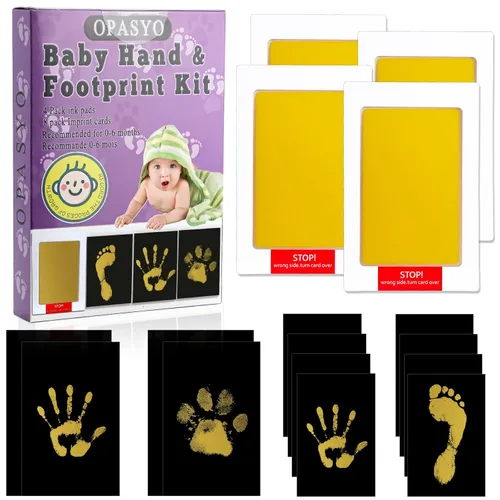 OPASYO Paquete de 4 kits de huellas de bebé y kit de huellas de perro, kit de manos y huellas sin tinta para recién nacidos, mascotas, almohadilla