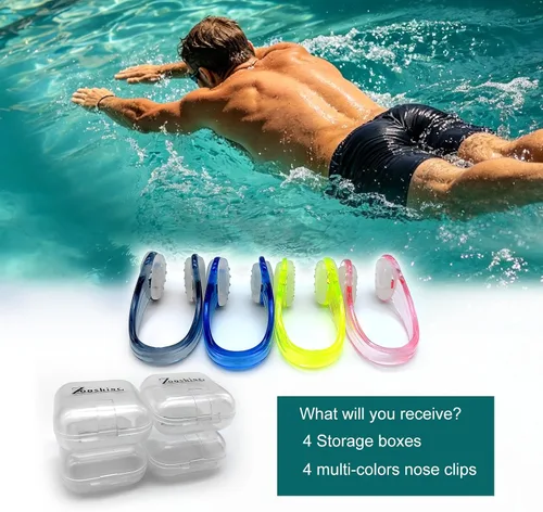 Miniatura 6 de Zooshine Juego de 4 clips de nariz antideslizantes impermeables para natación, pinzas de nariz para adultos y niños