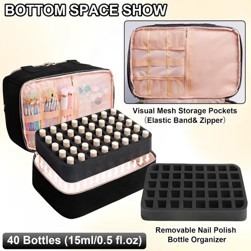 Miniatura 4 de Veirdro Bolsa Organizadora de Esmalte de Uñas con Capacidad para 80 Botellas (15ml/0.5fl.oz) y Lámpara de Uñas, Estuche de Almacenamiento de Kit