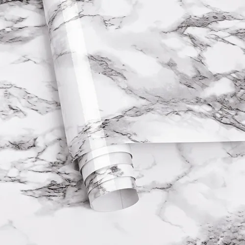 Miniatura 2 de Caltero Papel tapiz de mármol para despegar y pegar, papel de contacto de mármol brillante de 24 x 197 pulgadas para encimera, gabinetes de cocina