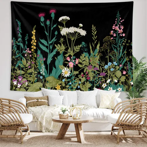 HOMKUMY Tapiz de pared de flores, tapiz hippie bohemio, tapiz psicodélico indio para colgar en la pared, decoración del hogar, dormitorio, sala de