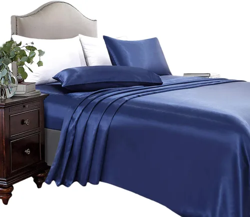 Miniatura 13 de Anex Linen Juego de sábanas de satén, juego de ropa de cama de 4 piezas, hilos altos, juego de sábanas 100% satén beige ultra suave, juego