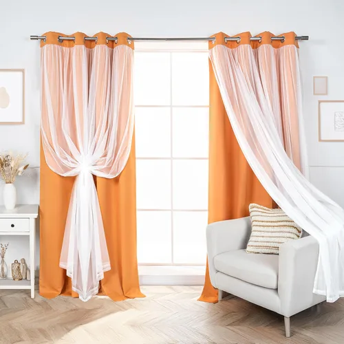 Miniatura 57 de Best Home Fashion Juego de 2 paneles de ventana de tul de encaje con aislamiento térmico y ojales de níquel de acero inoxidable para dormitorio