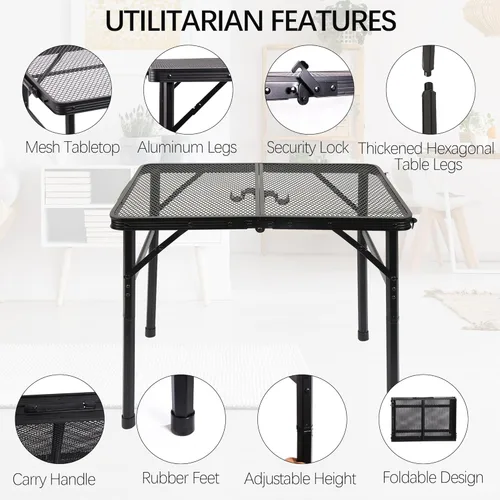 Miniatura 6 de Mesa plegable pequeña para camping, picnic, parrilla, mesa auxiliar de barbacoa de jardín, portátil, ligera, compacta, altura ajustable, mesa