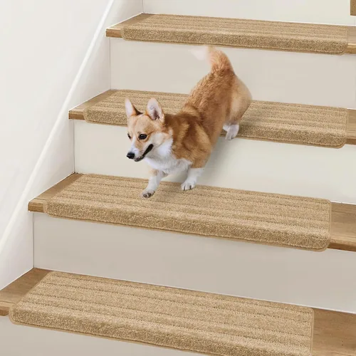 Miniatura 10 de Peldaños Bullnose Antideslizantes 9.5" x 30", 2 Piezas Peldaños de Alfombra para Escalones de Madera Interior con Protección de Bordes, Alfombras