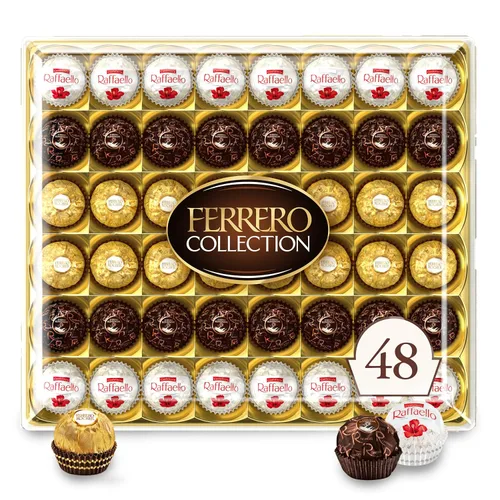 Colección Ferrero, 48 unidades, chocolate con leche de avellana surtido gourmet premium, chocolate negro y coco, regalo del día de la madre, 18.2
