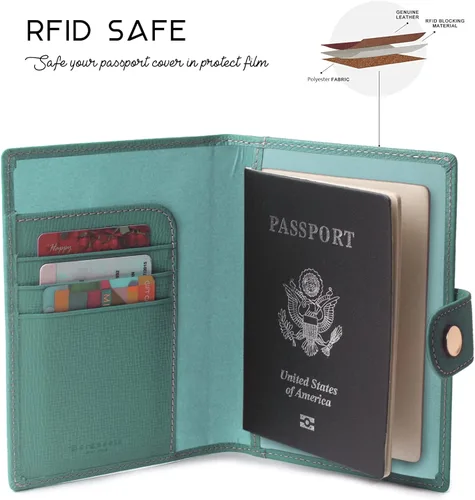 Miniatura 4 de Portapasaportes de cuero auténtico para pasaporte, con bloqueo Rfid - con compartimento para documentos de identificación