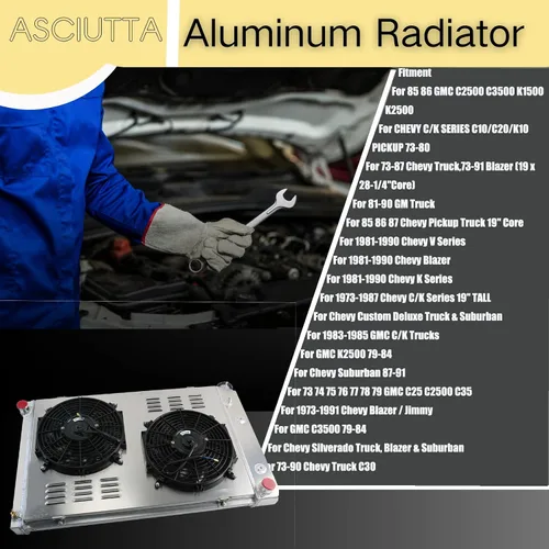 Miniatura 4 de Radiador de aluminio CU716 para Chevy Cheyenne Blazer C10 C20 K10/K20/K30 y GMC Jimmy C1500/2500/3500 Radiador de 4 filas de núcleos radiador Kits
