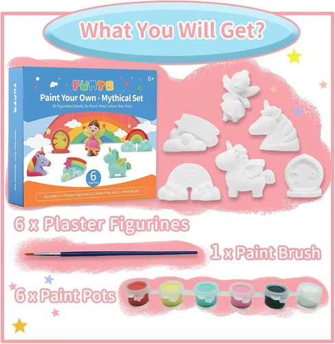 Miniatura 3 de Funto Pinta tu propio unicornio y animal, juego de 16 figuras de arte y manualidades para niños, cerámica para pintar, proyectos de vapor, actividad