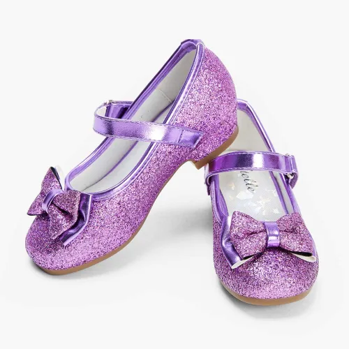 Miniatura 6 de Stelle - Zapatos de vestir para niñas pequeñas, zapatos de princesa con purpurina y flores, tacón bajo estilo Mary Jane, ideales para fiestas y bodas