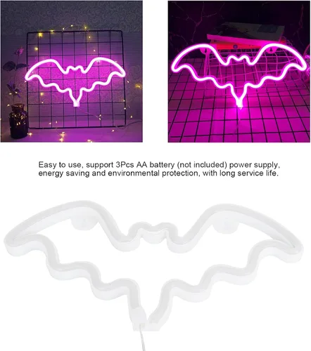 Miniatura 6 de Letrero de neón de murciélago de Halloween, decoración de Halloween, letrero de neón LED para decoración de pared, funciona con pilas para fiesta