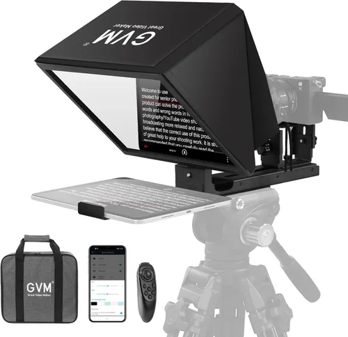 GVM - Teleprompter de 12 pulgadas para iPad Tablet Phone Cámara DSLR, kit de teleprompter plegable con diseño libre de instalación, pantalla HD
