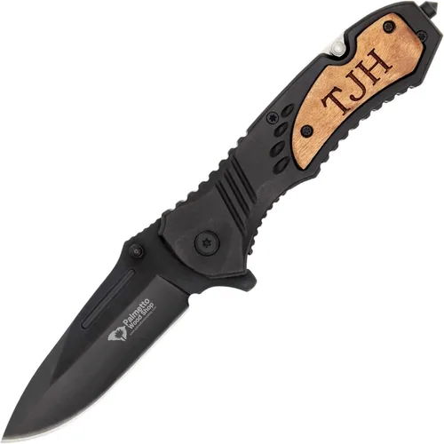 Palmetto Wood Shop - Cuchillo de bolsillo grabado profesionalmente - Regalos personalizados para hombres, cuchillo al aire libre para caza, camping,