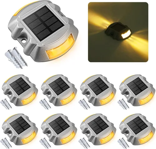 Miniatura 10 de VOLISUN - Luces solares para terraza, paquete de 16 unidades de luces LED IP67 impermeables para exteriores, luces de advertencia para escalones