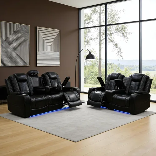 Miniatura 24 de Sofá reclinable individual eléctrico para muebles de sala de estar, silla reclinable de cuero con luces LED, puertos USB, almacenamiento oculto