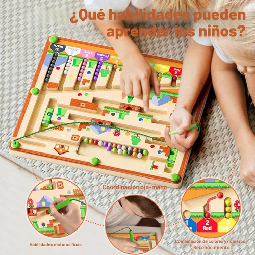 Miniatura 5 de zhiwuzhu Laberinto magnético de color y números para juguetes Montessori, tablero de aprendizaje a juego de madera para niños de 2 a 4 años