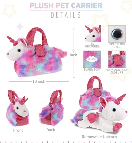 Miniatura 3 de DolliBu Bolso de peluche de unicornio morado para mascotas - Lindo bolso de unicornio para niñas, Rosado