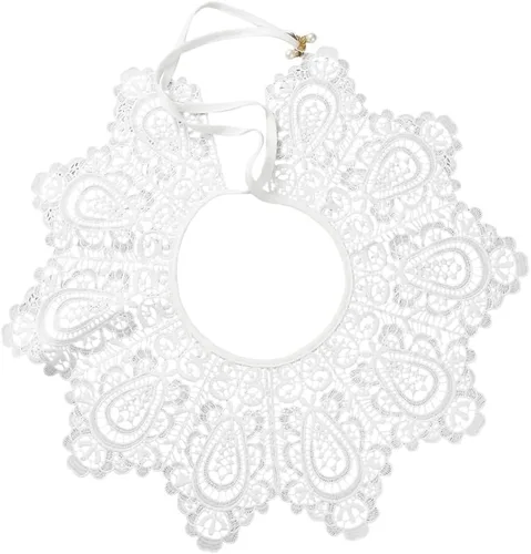 GORGECRAFT Collar de encaje blanco para Halloween, cuello falso de encaje, para mujer, ahuecado, desmontable, tela de flores falsas, cuello de