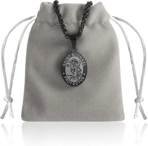 Miniatura 5 de RS Collar con medalla de San MiguelCristópaloJudeBenedictoJoséphAnthony para hombres y niños, regalo religioso de 24 pulgadas, Acero inoxidable, No