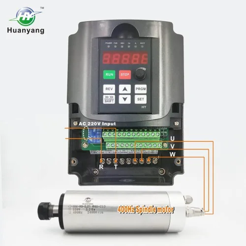 Miniatura 2 de Paquete de husillo VFD-220V-2.2KW: VFD para entrada de 1 o 3 fases, salida trifásica, 220 V, 2.2 kw (3 hp) + husillo refrigerado por agua de 400 Hz