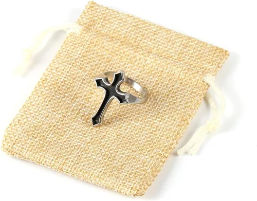Miniatura 6 de HZMAN Anillo de cruz religioso de acero inoxidable cristiano unisex retro simple