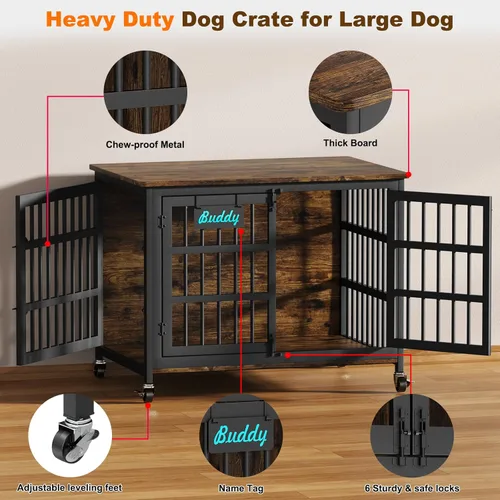 Miniatura 4 de EasyCom Mueble de jaula para perros de 41, 33 y 27 pulgadas, con etiqueta de nombre, resistente para perros medianos, jaula de metal resistente