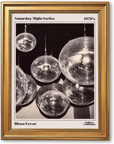 Miniatura 24 de Arte de pared de moda en blanco y negro retro de los años 70, Saturday Night Disco Fever Magazine, póster de revista Funky Feminist Bar Cart