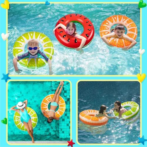 Miniatura 3 de 90shine Paquete de 2 flotadores para piscina de frutas: anillos flotantes, tubos flotantes y juguetes para niños y adultos, decoración de fiesta
