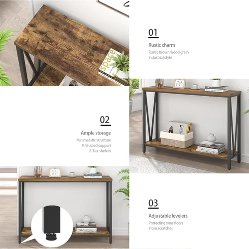 Miniatura 6 de EXCEFUR Mesa de entrada, sofá de madera rústica con almacenamiento, mesa de pasillo moderna para sala de estar, color gris