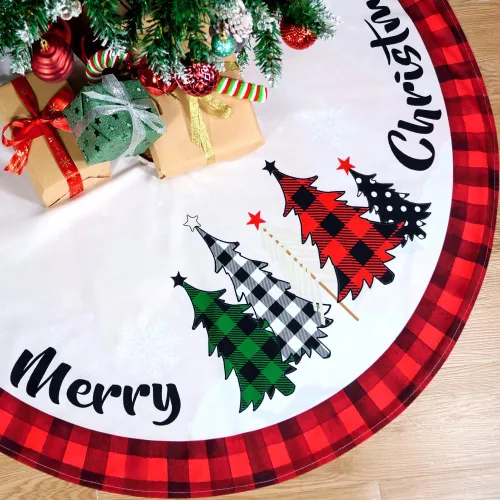 Miniatura 11 de Falda de árbol de Navidad, 48 pulgadas Falda de árbol de Navidad a cuadros de búfalo rojo y negro, falda de árbol de Navidad rústica gruesa