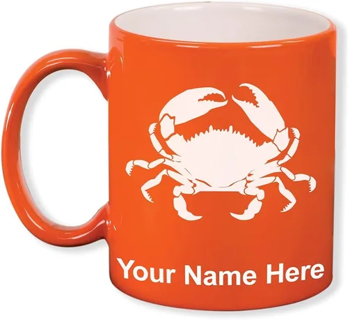 Miniatura 7 de LaserGram Taza de café redonda de cerámica de 11 onzas, cangrejo, grabado personalizado incluido (azul oscuro)