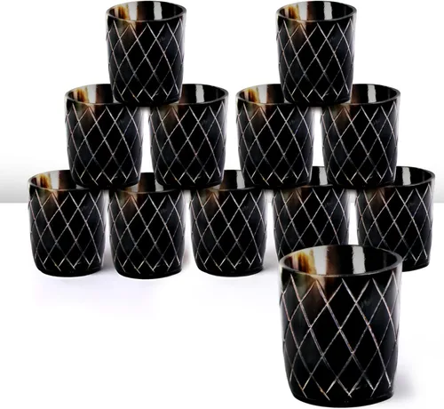 Miniatura 41 de Handicrafts Home Juego de 4 vasos de chupito hechos a mano, patrón entrecruzado de 6.5 onzas, chupitos de whisky vikingo naturales para cócteles