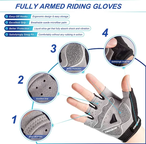 Miniatura 2 de KINGSBOM Guantes de ciclismo transpirables, guantes de bicicleta que absorben los golpes con almohadilla de gel de silicona ligera, guantes