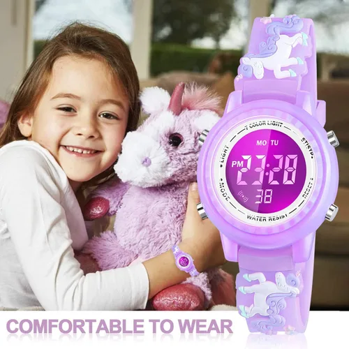 Miniatura 26 de Relojes LED impermeables para niños con alarma, juguetes para niños, regalos para niñas de 3 a 10 años