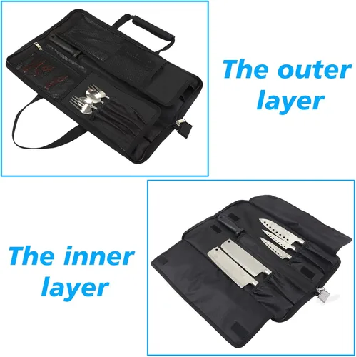 Miniatura 5 de Bolsa de rollo para cuchillos de chef, bolsa de cuchillo de chef Oxford resistente, estuche portátil para cuchillos de chef de 13 ranuras