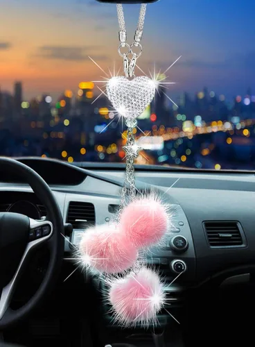 Miniatura 21 de Glamorosa decoración colgante de espejo de coche con cabeza de zorro azul oscuro, adorno de automóvil con temática animal para mujeres y hombres