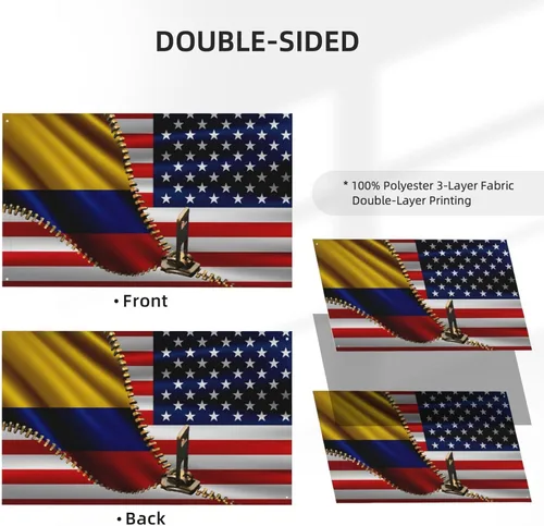 Miniatura 2 de Bandera de Estados Unidos y Colombia Colombiana Banderas para exteriores de 3 x 5 pies, tres capas de tela de costura de doble cara, impresión de 3