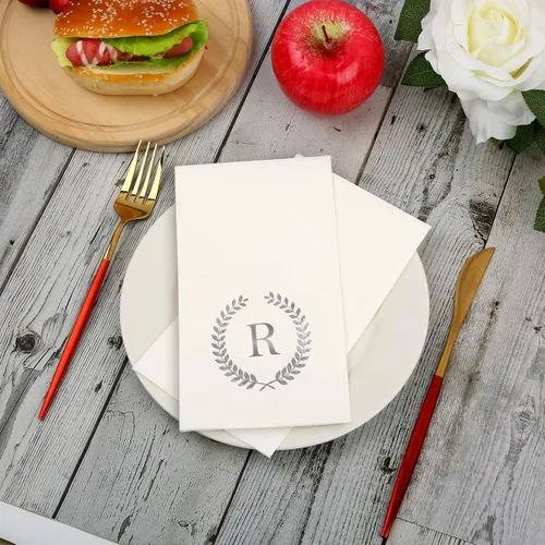 Miniatura 3 de Paquete de 200 servilletas desechables con monograma de papel de aluminio plateado con letra R para invitados, toallas de papel desechables