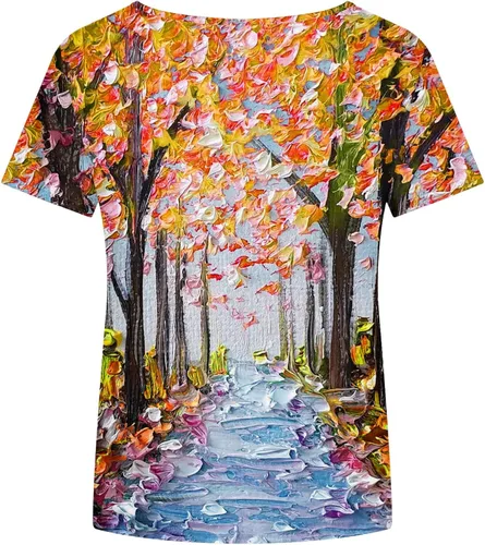 Miniatura 5 de ZZWXWA Shirts for Women Trendy Short Sleeve Tunic Blouse Floral Printed Pullover T-Shirt Crew-Neck Loose Tops Summer T-Shirt