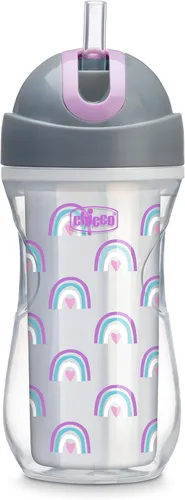 Miniatura 15 de Chicco Taza con tapa abatible y popote de 9oz Taza para niños pequeños con aislamiento y popote de silicona suave Válvula sin derrames Fácil