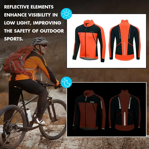 Miniatura 5 de BALEAF Chaqueta de invierno para hombre, para ciclismo, correr, resistente al viento, para ciclismo, ciclismo, clima frío, bolsillos cálidos