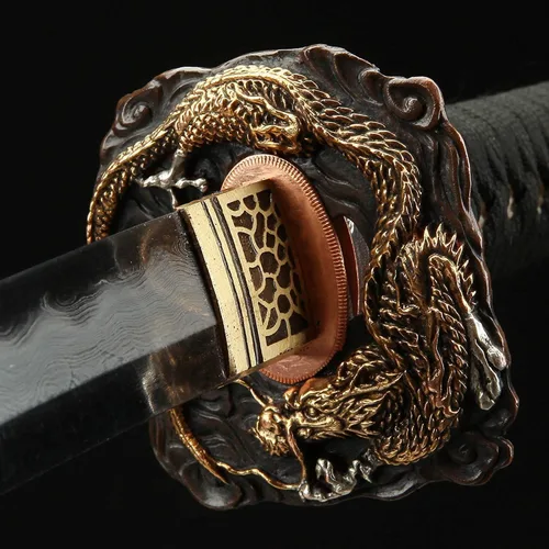 Miniatura 5 de Rare Boutique - Espada samurái japonesa hecha a mano de dragón dorado Tsuba, Katana real, arcilla templada, hoja afilada de acero plegado